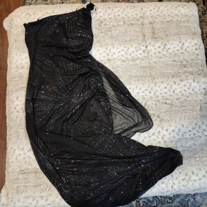 R & M Richards Womens Black Glitter Formal Dress Gown Size 8 Maxi One Shoulder